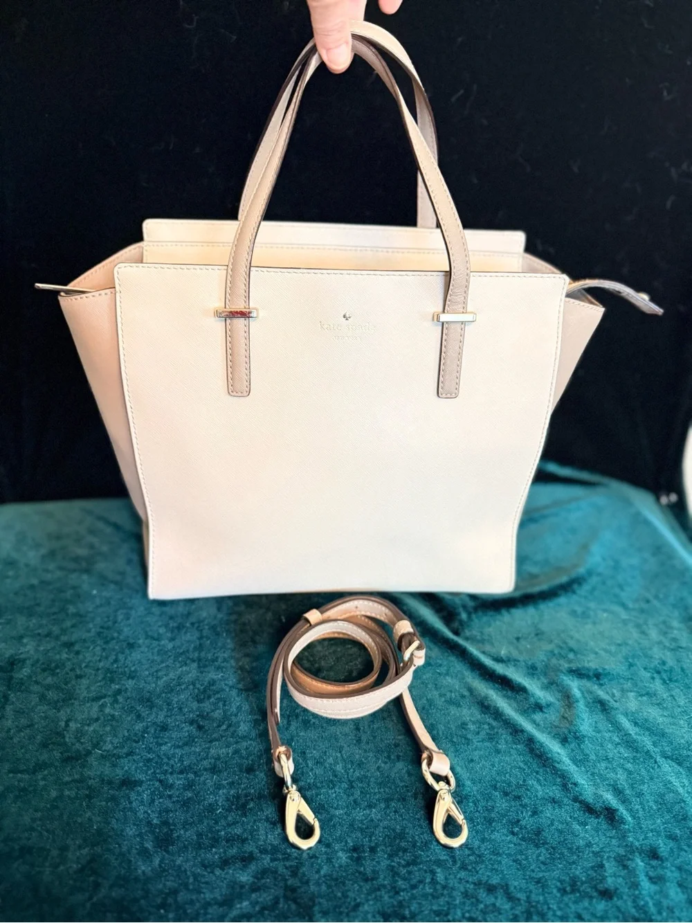 kate spade Cream Saffiano Leather Satchel with Removable Strap